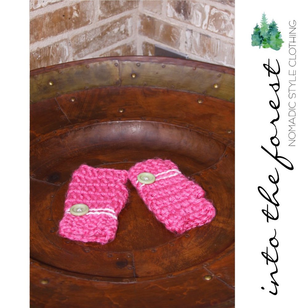 𝅺Pink Winter Knitted Super Soft Fingerless Short Gloves Mittens with Buttons